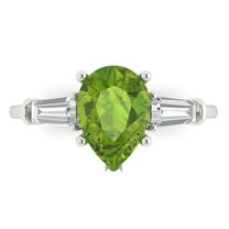 2.5 ct Pear Cut Natural Peridot 3 Stone 18K White Gold Womens Engagement Ring