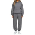 thumbnail image 2 of Nokdvo Outfit Sets for Women Plus Size Long Sleeve Casual Hoodie Sweatsuit Ribbed Tracksuit with Pockets,Dark Gray L, 2 of 6