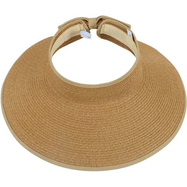 Women's Wide Brim Roll-up Straw Sun Visor Packable Foldable Sun Visor Beach Open Top Hat