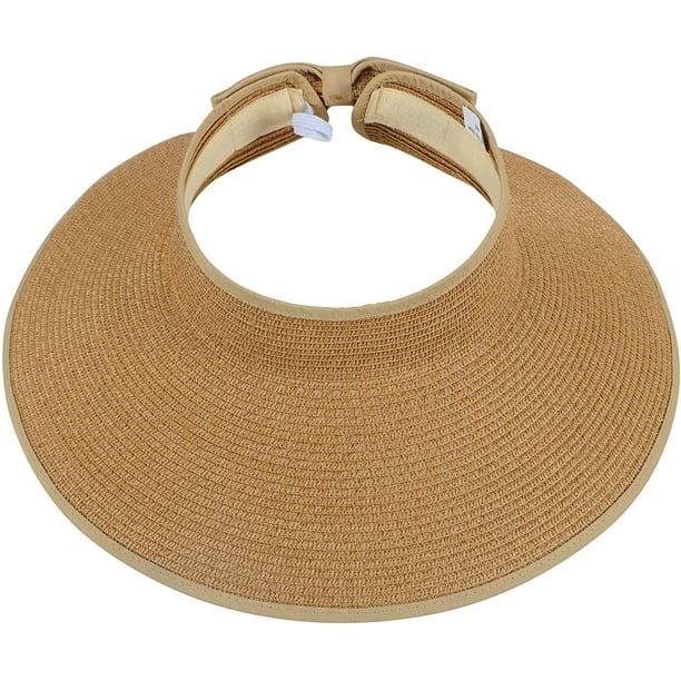 Women's UPF 50+ Wide Brim Roll-up Straw Sun Hat Sun Visor Foldable 