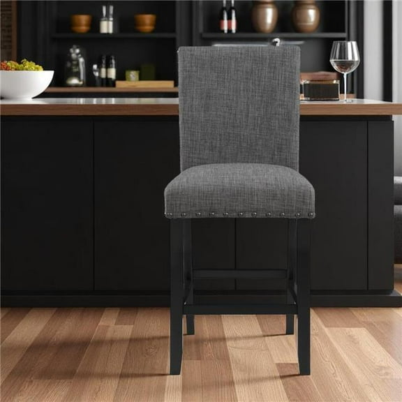 HomeRoots 564782 26 in. Gray & Black Wood & Fabric Counter Height Bar Chair