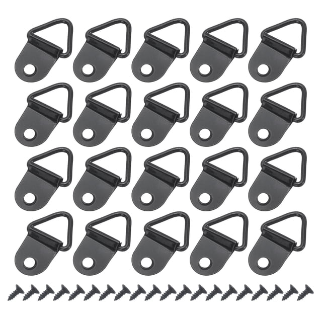 Uxcell 160Pcs Anillos Triangulares de Hierro para Colgar Cuadros con Tornillos, Gancho Decorativo Pequeño de Un Solo Orificio Color Negro