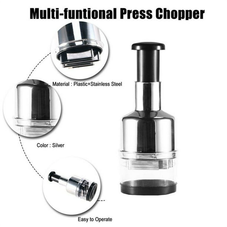 AMERTEER Food Chopper One Piece Salad Vegetable Chopper and Slicer Dicer  Manual Mini Hand Chopper Onion Garlic Mincer with Cover for Vegetables  Stainless Steel Cutter Blade 