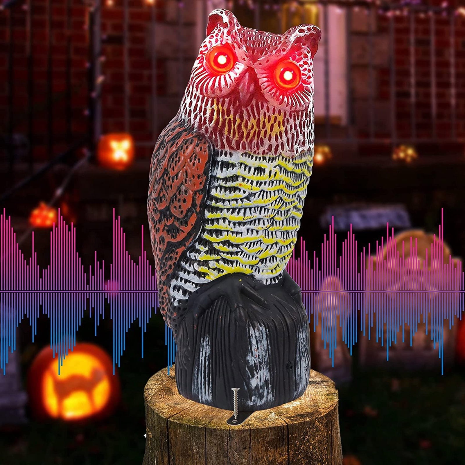 Ettsollp Owl Garden Statue Solar Light Induction Eyes Owl Sculpture Making Sound Figurines Indoor Outdoor Home Office Halloween Decoration Animal Ornament