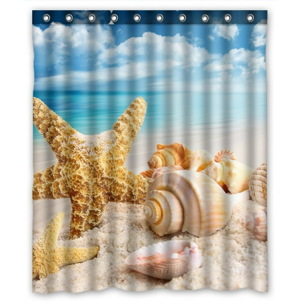 GCKG Sea and Seashell Waterproof Polyester Shower Curtain and Hooks