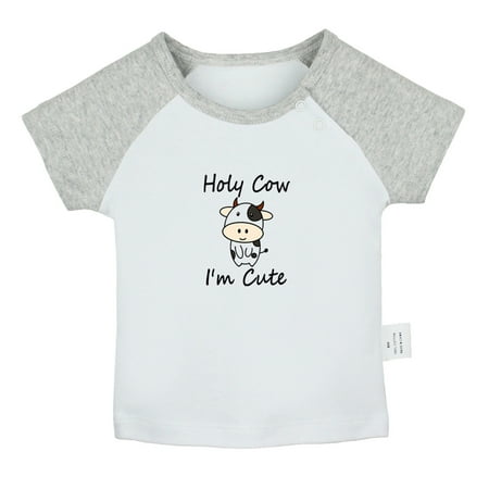 

Holy Cow I m Cute Funny T shirt For Baby Newborn Babies T-shirts Infant Tops 0-24M Kids Graphic Tees Clothing (Short Gray Raglan T-shirt 0-6 Months)