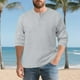 thumbnail image 5 of pstuiky camisas de manga larga para hombre, Camisa de entrenamiento de manga larga con cuello redondo y medio botón informal de colores sólidos para hombre Tops de hombre l, 5 of 9