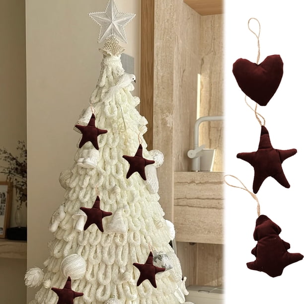 Kit DIY para colgantes de árbol de Navidad coreano rojo oscuro - Decoraciones navideñas festivas de 4,3 pulgadas