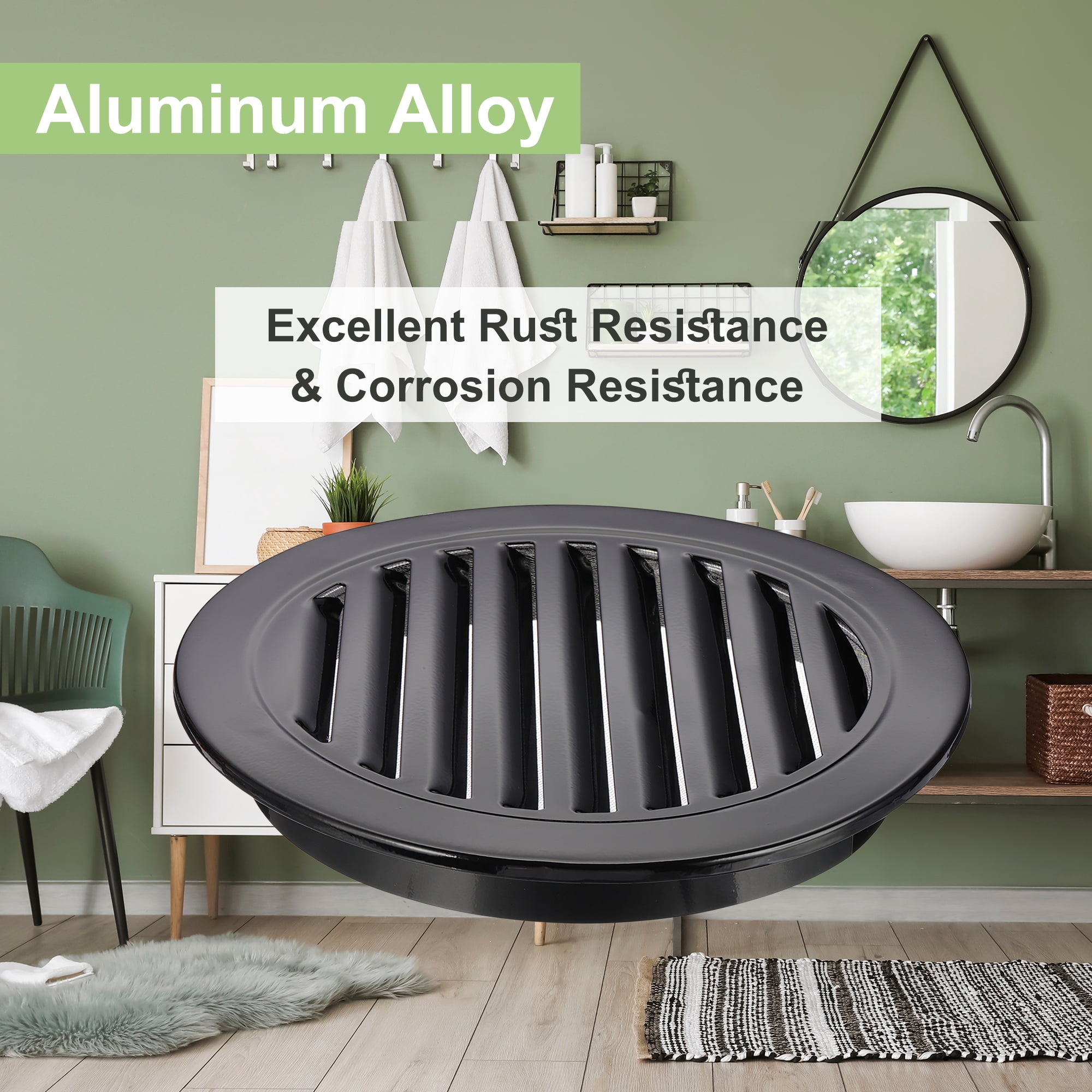 Round Soffit Vent, Aluminum Alloy Wall Vent Grille Cover for Exhaust Black 10 Inch