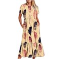 thumbnail image 2 of Robe d'Été pour Femmes 2024 Mode Grande Taille Décontractée Manches Courtes Col Rond Robe Fluide à Étages Maxi Robe de Plage avec Poches Imprimé Plumes 50 % de Réduction!, 2 of 6