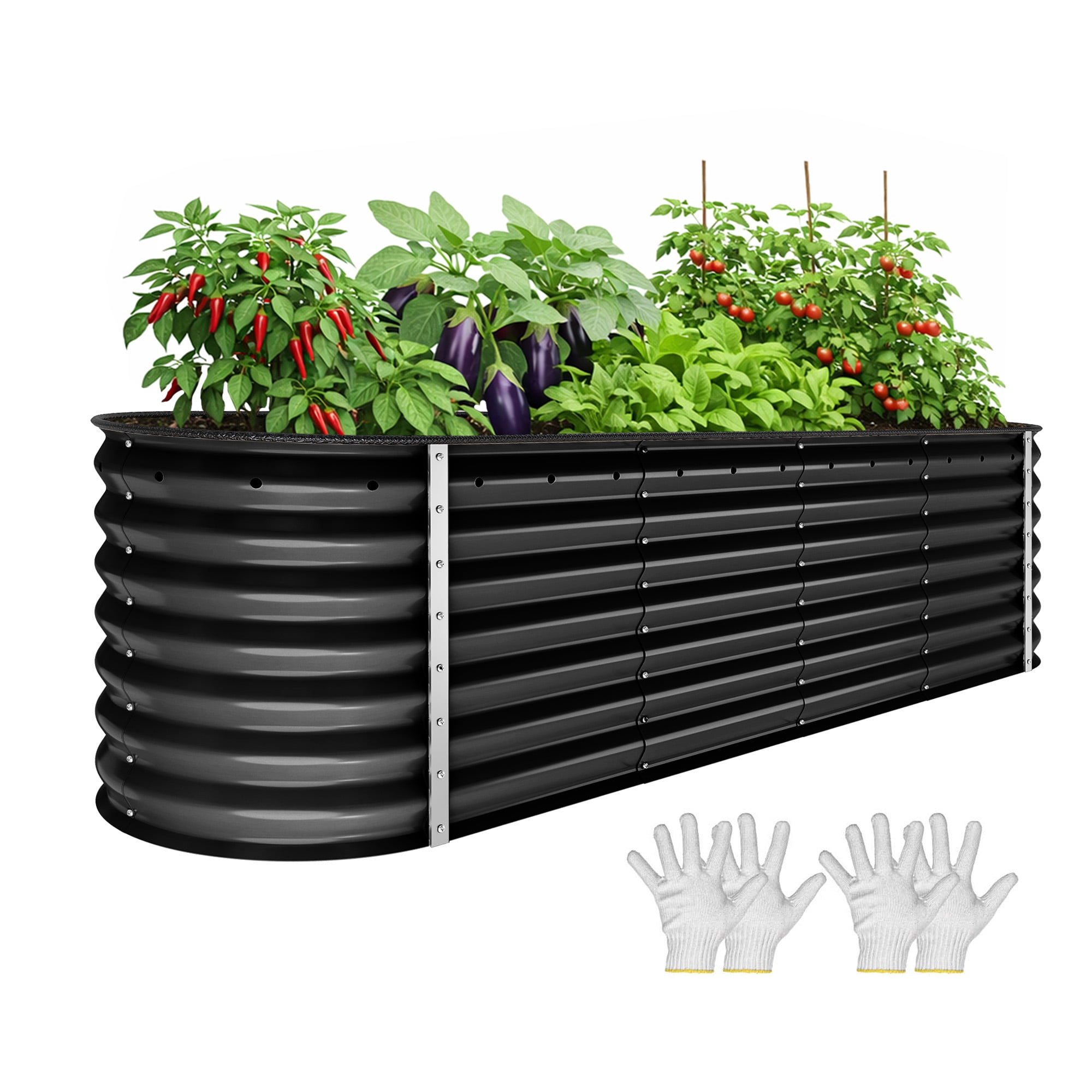 Uforic 8 ftx2ft Large Outdoor Raised Garden Bed Kit,9 in 1 Galvanized Metal Patio Planter Box with Safety Rubber & Gloves, for Vegetables Flowers,Black
