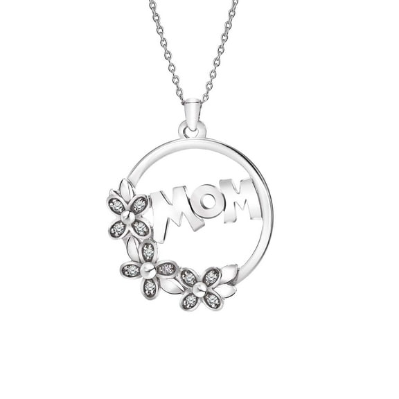 JeenMata Botanical Mom Diamond Pendant Necklace in 18K White Gold over Silver