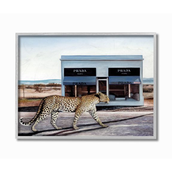 Stupell Industries Fashion Store Cheetah Walk Safari Animal Blue Brown Framed Wall Art Design by Urban Road, 11" x 14", Gray Framed