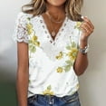 thumbnail image 1 of EGNMCR T-Shirts pour Femmes Mode Été Pli Imprimé Manches Courtes Col en V Bouton Haut, 1 of 5