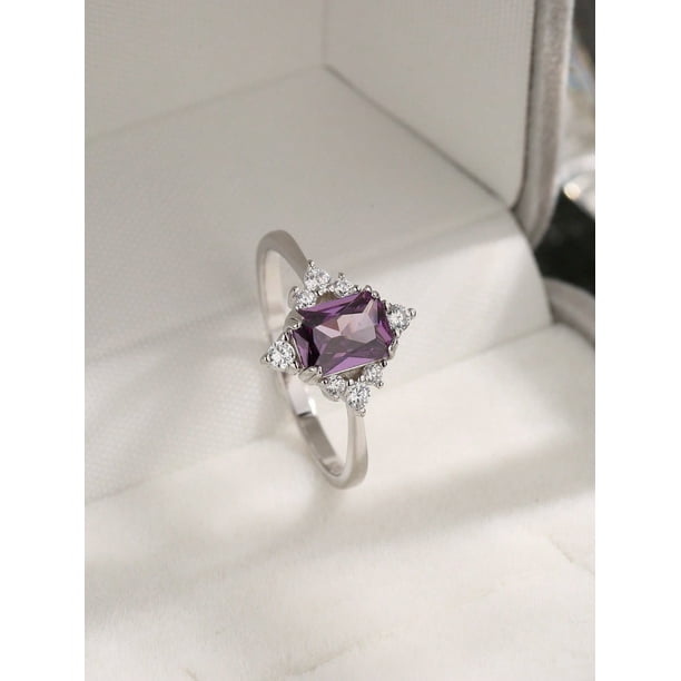 1pc Natural Geometric Style Simple & Fashionable Ring Made Of S925 Sterling Silver With Diamond, Cubic Zirconia Amethyst Pomegranate Design Suitable For Daily Wear Or As Valentine's Day Gift