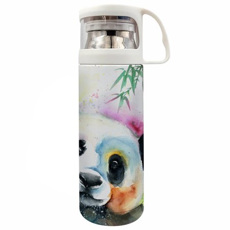 Bestwell 350ML Water Bottle, Funny Panda Bear With Black And White Sports Vacuum Insulated Stainless Steel Thermo Mug, 6-12 Hours Hot and Cold Water Bottle with Cover