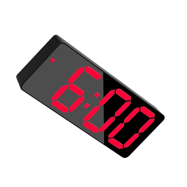 Reloj Despertador Yuarrent Digital con Espejo y Brillo Ajustable Negro-Rojo