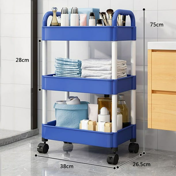 Carrito multiusos con ruedas de 3 niveles, fácil de montar, de metal, con asa y ruedas bloqueables, organizador multifuncional con cestas de malla para cocina, salón, oficina y garaje.
