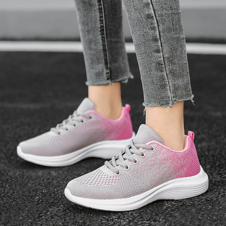 PMUYBHF Womens Sneakers Size 8 Wide Width Women Sports Shoes Fashionable New Pattern Color Blocking Mesh Breathable Lace Up Flat Comfortable Running
