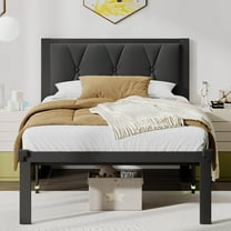 Einhomn Twin Size Metal Platform Bed Frame,Faux Leather Button Tufted Headboard&12" Underbed Storage, No Box Spring Needed, Easy Assembly, Black