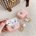 thumbnail image 3 of Compatible con funda para Airpods con lindo llavero 3D Love Heart Rainbow Glitter Design Funda rígida para PC para Airpods 2 y 1-rosa rosa -, 3 of 4