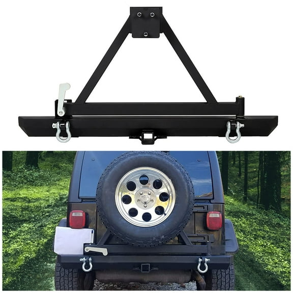 KOJEM Rear Bumper, Fit for 1987-2006 Jeep Wrangler TJ YJ LJ, Off-Road W/Tire Carrier&D-Rings