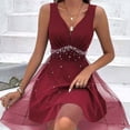 thumbnail image 7 of Blmnix Valentine Dresses for Women Waisted Ball Gown Sparkly Under Dresses Red Sleeveless V-Neck Summer Dress,S, 7 of 7
