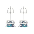 thumbnail image 4 of 3 Ct Princess Cut Studs Blue Moissanite 14K White Solid Solid Gold Everyday Dainty Earrings Screw Back, 4 of 7