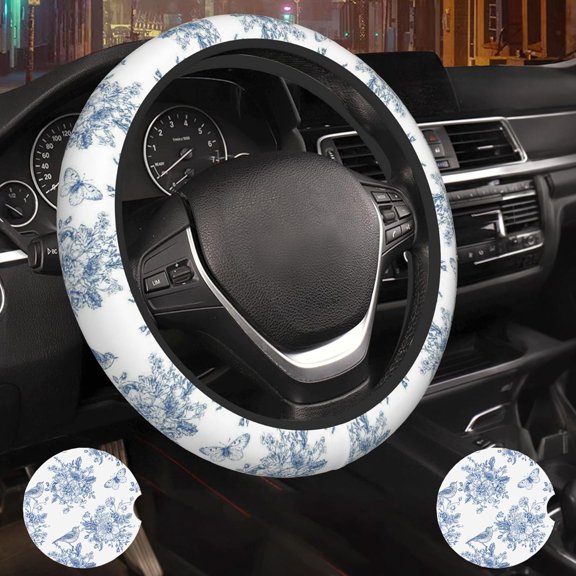 Vintage Blue Flower Car Steering Wheel Cover