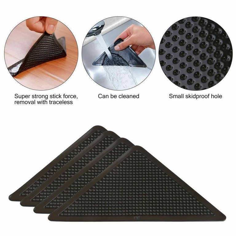 Rug Grippers for Hardwood Floors (4 pcs), Anti Slip Rug Grippers with Non  Curling Washable and Reusable Non-Trace Removable 