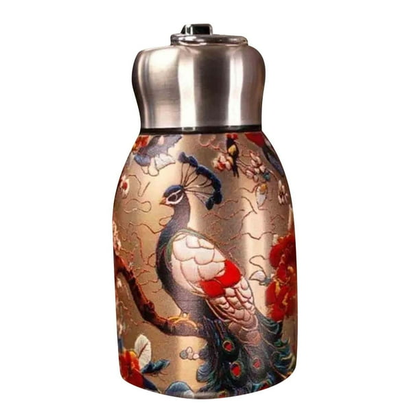 Botella de agua aislada elegante y portátil. Diseño floral vintage. Taza de bolsillo portátil. Bonita botella de agua reutilizable para deportes y viajes. 300 ml/10,15 oz.