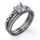 thumbnail image 4 of JeenMata Anillo Compromiso Solitario - Juego Anillos Boda Trío - Filigrana Art Déco Milgrain - Corte Cojín 2 Ct - Engaste Pavé 4 Puntas - Chapado Oro Negro 18K sobre Plata, 4 of 6