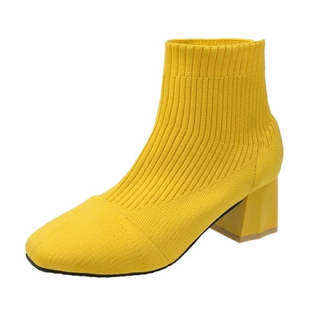 

Daznico Women Mesh Solid Color Autumn Thick Sole Square Heels Slip On Short Booties Pointed Toe Shoes Boots for Women (Color: Yellow US Size: 8.5 )