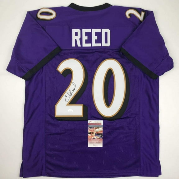 Autographed/Signed Ed Reed Baltimore Purple Football Jersey Beckett BAS COA