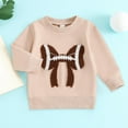thumbnail image 2 of Toddler Girls Long Sleeve Hooded Sweatshirt With Bow Football Embroidery Loose Fit Pullover Top Fall Season, 2 of 3