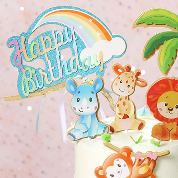 FESTFENDS 5Pcs Paper Cake Toppers Animal Shapes for Wedding Birthday Festival Jungle Theme Decor