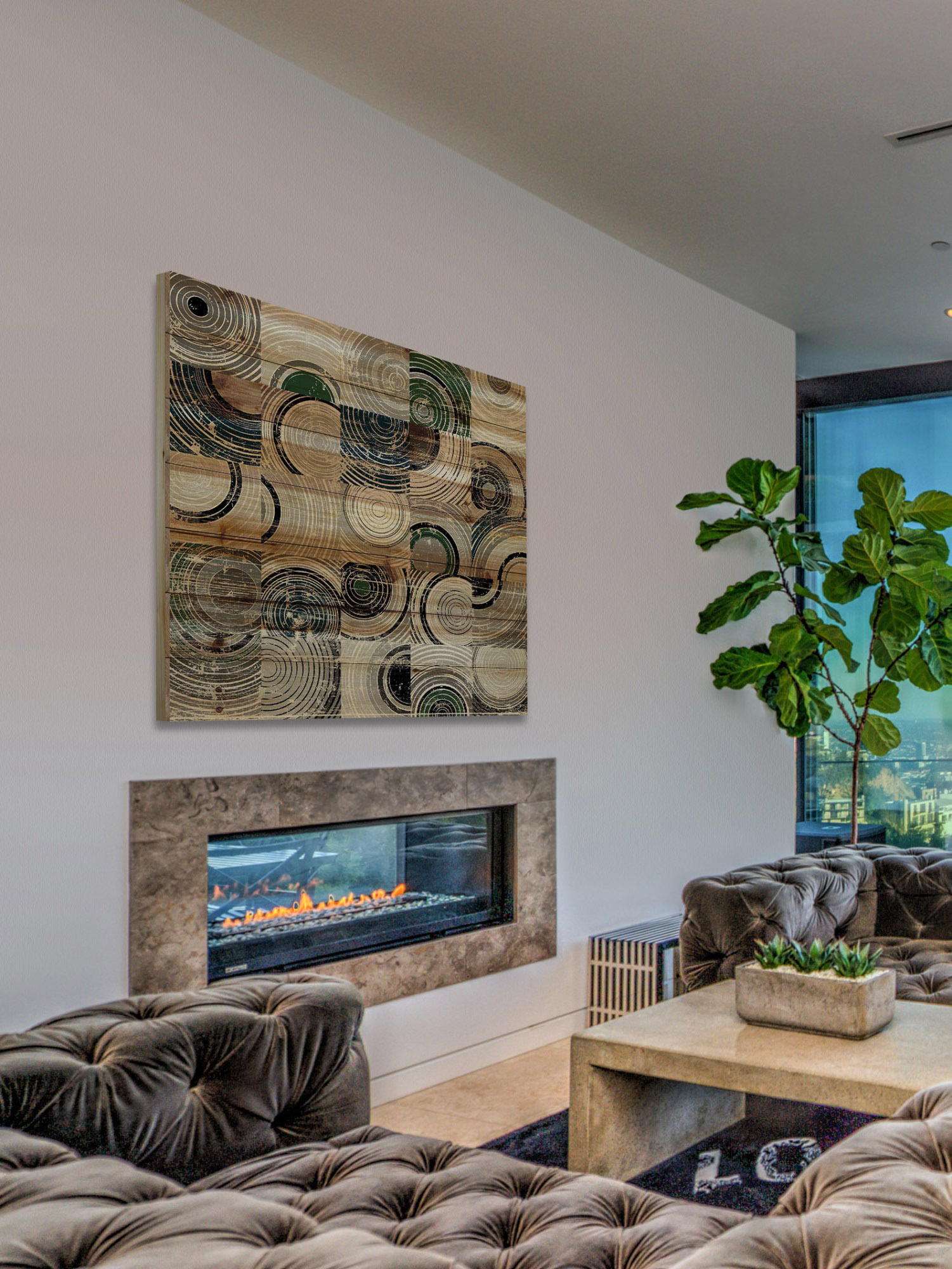 "Swirling Rings" Painting Print on Natural Pine Wood