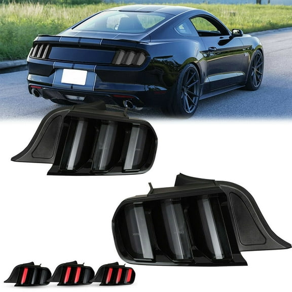 For 2015-2022 Ford Mustang Tail Lights LED Sequential Turn Signal Smoked Pair