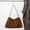 coffee, variant on Cowhide Leather Women Ruched Cloud Bag, Shoulder Underarm Bag, Suede Texture, Large Capacity
