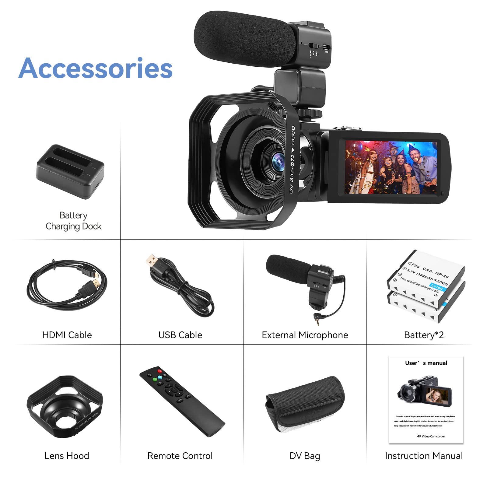 4k Video Camera Camcorder with 18X Digital Zoom,48MP Vlogging Camera for YouTube,3.0" IPS 270 Rotating Touchscreen,Camcorder with Microphone,Remote Control,IR Night Vision & 2 Batteries(Black)