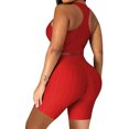 thumbnail image 3 of Women's Two Piece Casual Workout Sets Athletic Solid Color Summer Yoga Outfit 2 Piece Racerback Crop Top And High Waist Biker Shorts Tight Fit Gym Wear For Fitness Running, 3 of 5