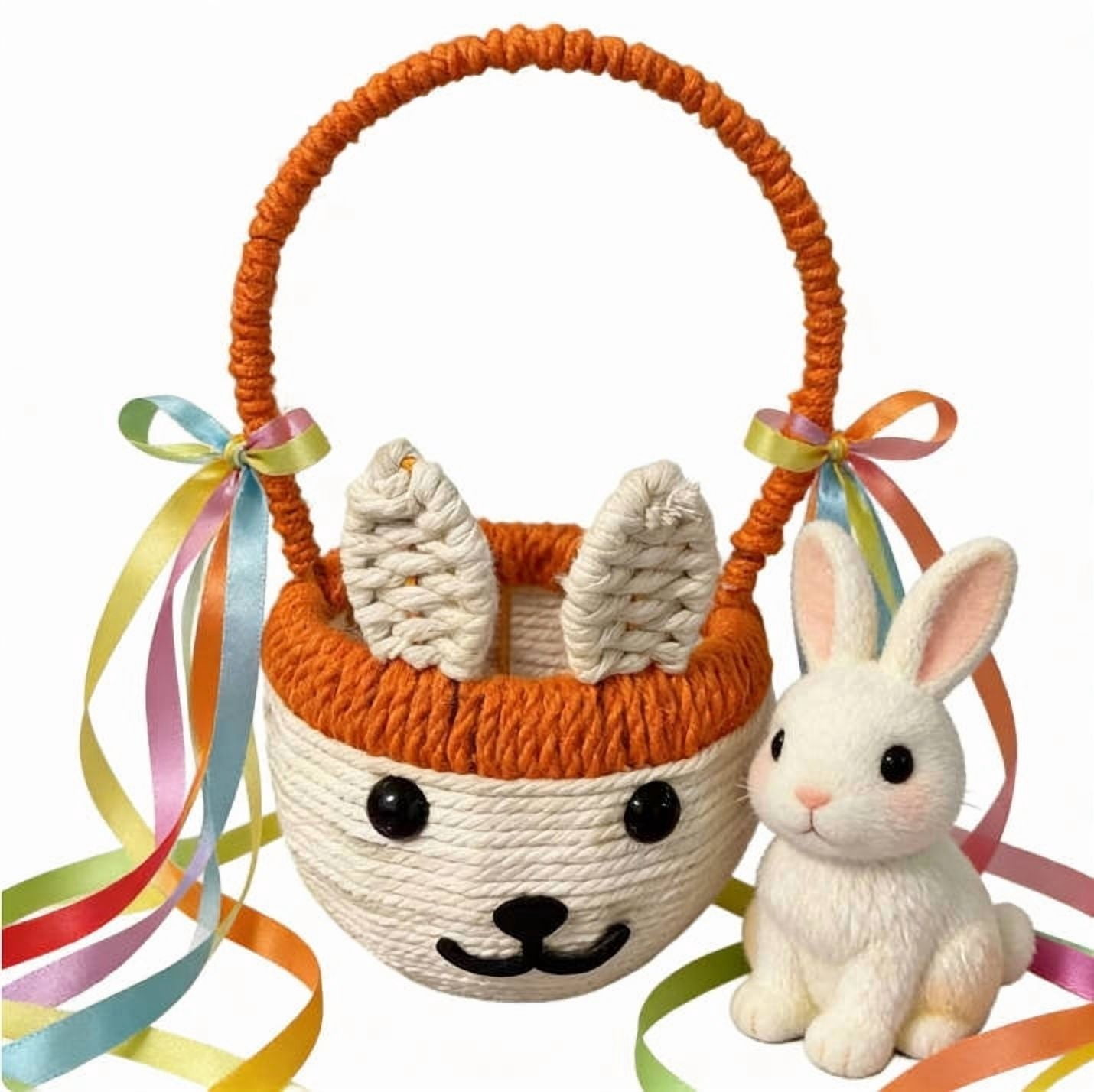 WWG Easter Handmade Woven Rabbit Basket, Natural Rattan Shopping and Picnic Basket with Handles for Bath Toys Outdoor Gatherings
