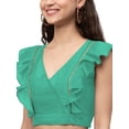 thumbnail image 3 of eloria Women Ruffle Sleeveless&nbsp; Saree Blouse V Neck Summer Casual Sari Top Color : Paris Green, SIZE : 32, 3 of 5