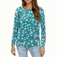 thumbnail image 5 of WTOBBY Women's Fashion Loose Long Sleeve Floral Print Hem Slit Round Neck T-shirt Top Casual Wear Soft Material Comfort Fit Ideal for Layering Piece Daily Outfit US Market,Turquoise S, 5 of 5