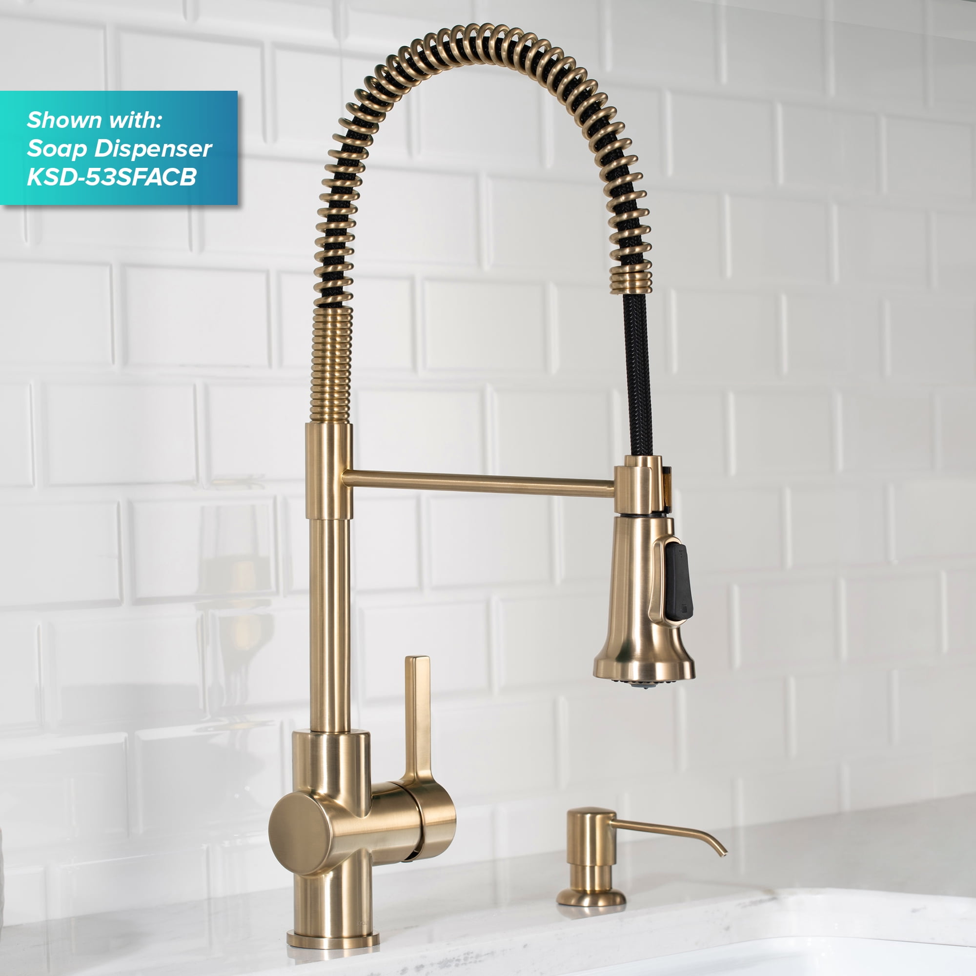 KRAUS Britt Commercial Style Kitchen Faucet and Purita Water Filter Faucet Combo in Spot Free Antique Champagne Bronze
