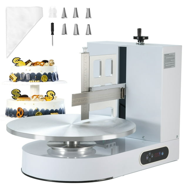 KFFKFF Cake Decorating Machine, Cake Cream Spreading Coating Smearing Machine, Low Noise Cake Frosting Machine, Turntable with Adjustable Scraper, for 4" to 16" Cake, White