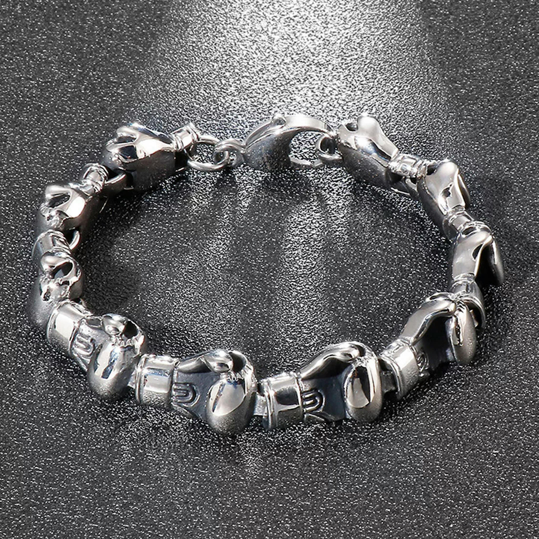 EOEMY 8.26" Punk Cool Men Silver Tone Stainless Steel Boxing Glove Link Chain Bracelet-Default