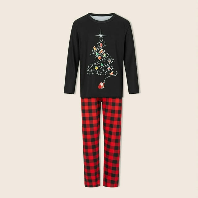 Ensemble Assorti 2 Pcs Imprimé Arbre Tenue de Maison Décontractée (Noir 3M Bébé)