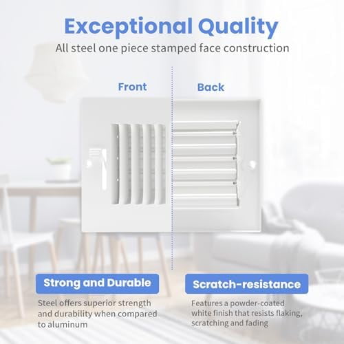 6 x 4 Inch [Duct Opening] Air Vent Covers for Wall or Ceiling - High Airflow 2 Way Steel Ventilation - Adjustable Wall/Ceiling Register, 7-3/4 Inch x 5-3/4 Inch [Overall Dimensions]