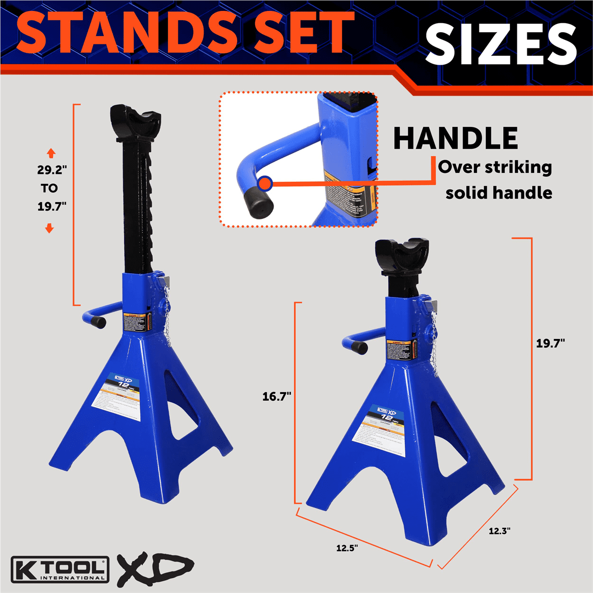 K-Tool KTIXD61211 12 Ton Jack Stands w/Locking Pin